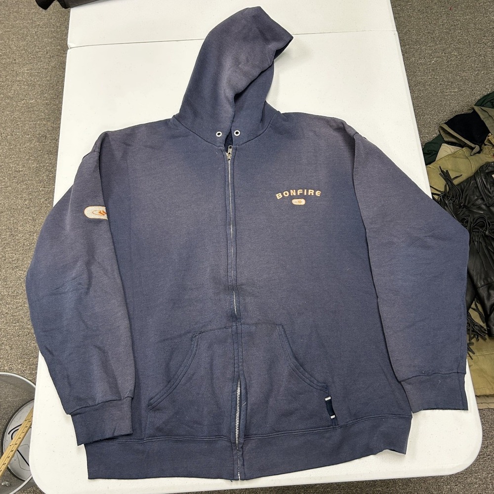 Bonfire skate Zip Up Hoodie Mens‎ L Navy Blue Faded Embroidered Logo Skater D2